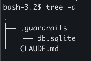 Showing the current file structure with guardrails installed and the CLAUDE.md file filled in.